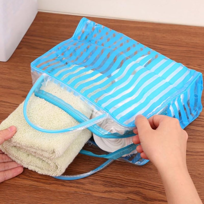 Waterproof PVC Travel Makeup Organizer Toiletry Bag Striped Design Cosmetic Storage Pouch - Image 4
